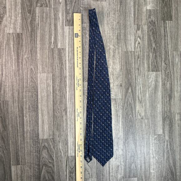 Graham & Lockwood Silk Tie London England Navy Gold Geometric Print - Picture 5 of 6